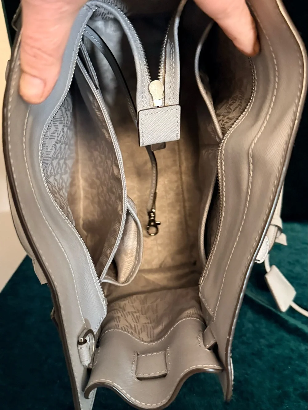 Michael Kors Grey Saffiano Leather Satchel with MK Charm